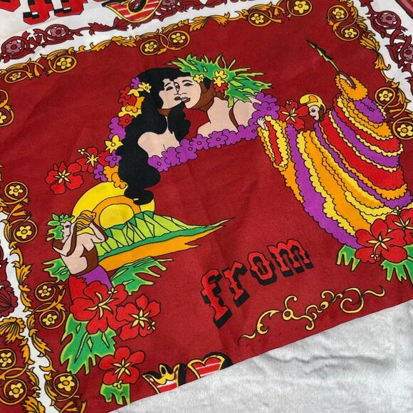 Vintage Kona Coffee Mill From Mauna Kea Hawaii Hibiscus Flower Neck Scarf 43x17 - Picture 8 of 9